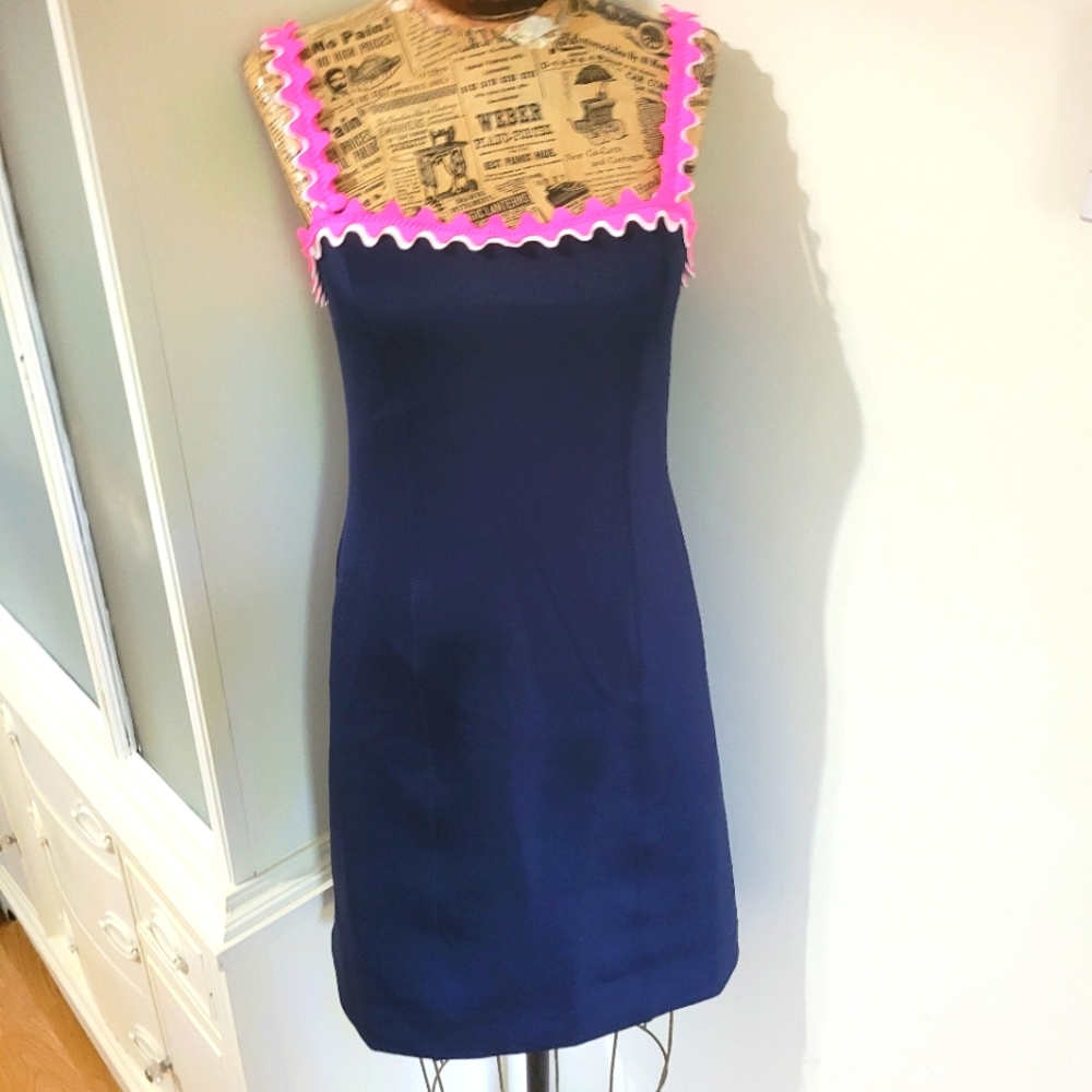 Lilly Pulitzer Shelbee True Navy And Pink Stretch Bodycon Mini Dress  Sz S - Picture 2 of 14
